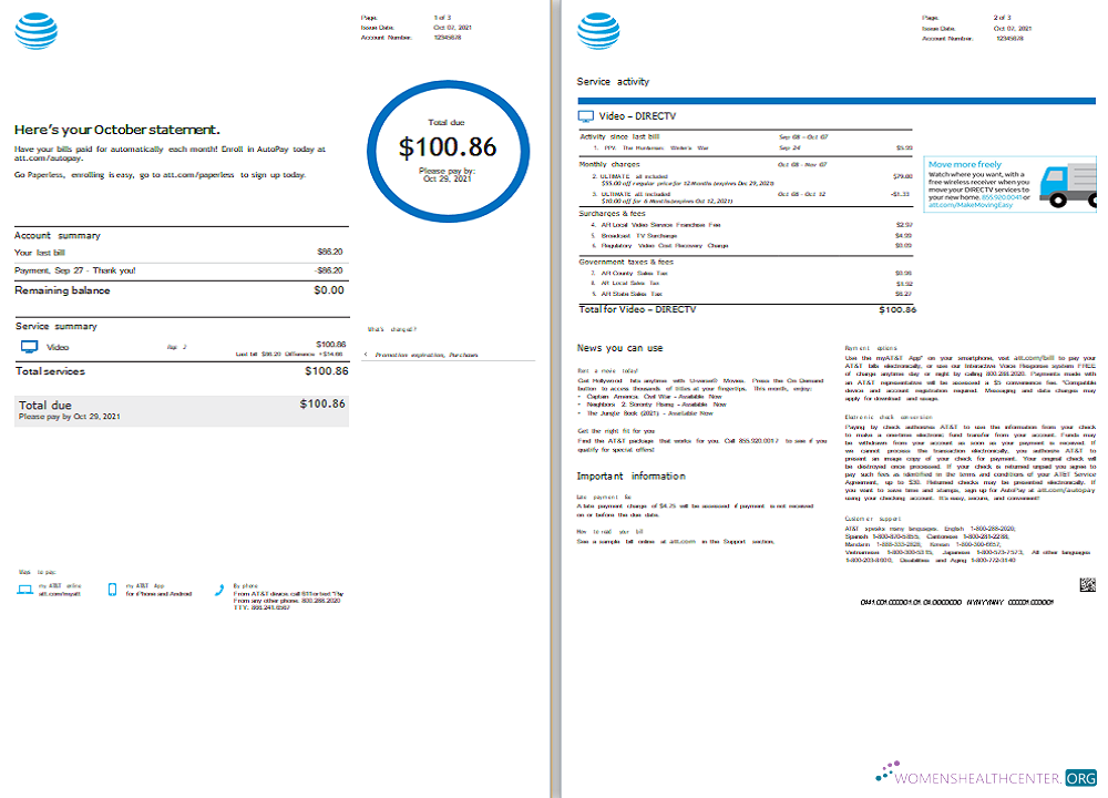 Download USA AT&T invoice Photoshop template